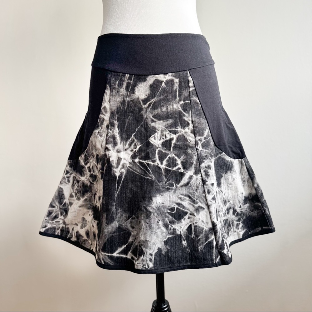 Grunge tie dye bleached denim midi skirt